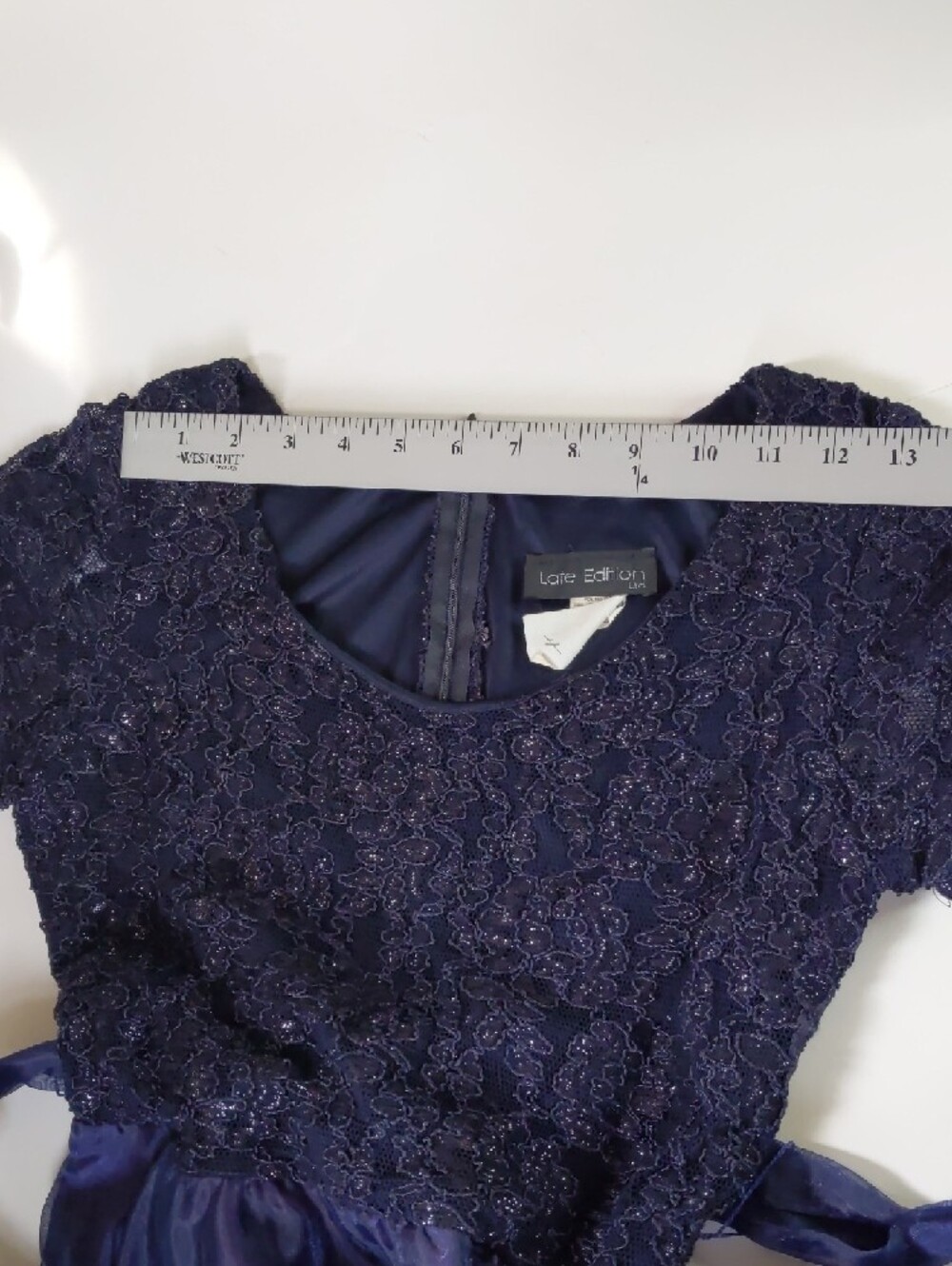 Navy Blue Lace & Chiffon Fit-and-Flare Dress - Picture 14 of 15